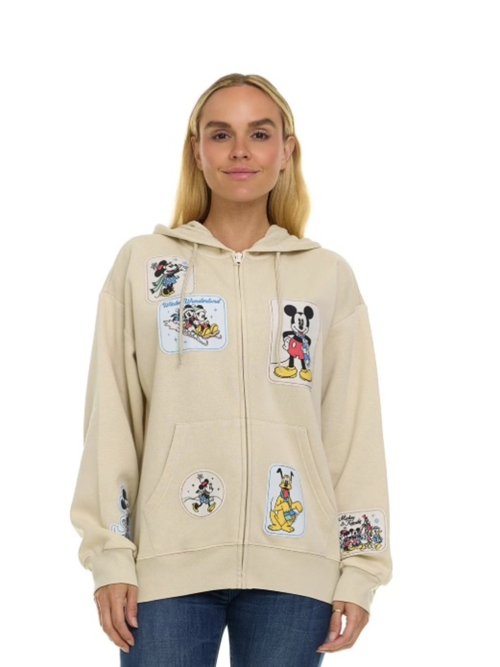 Disney Mickey and Friend Ivory Patchwork Zip-Up Hoodie Jacket
